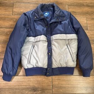 Vintage Mens Arctic Circle Ski Coat Zip Off Sleeves Vest Sz L blue